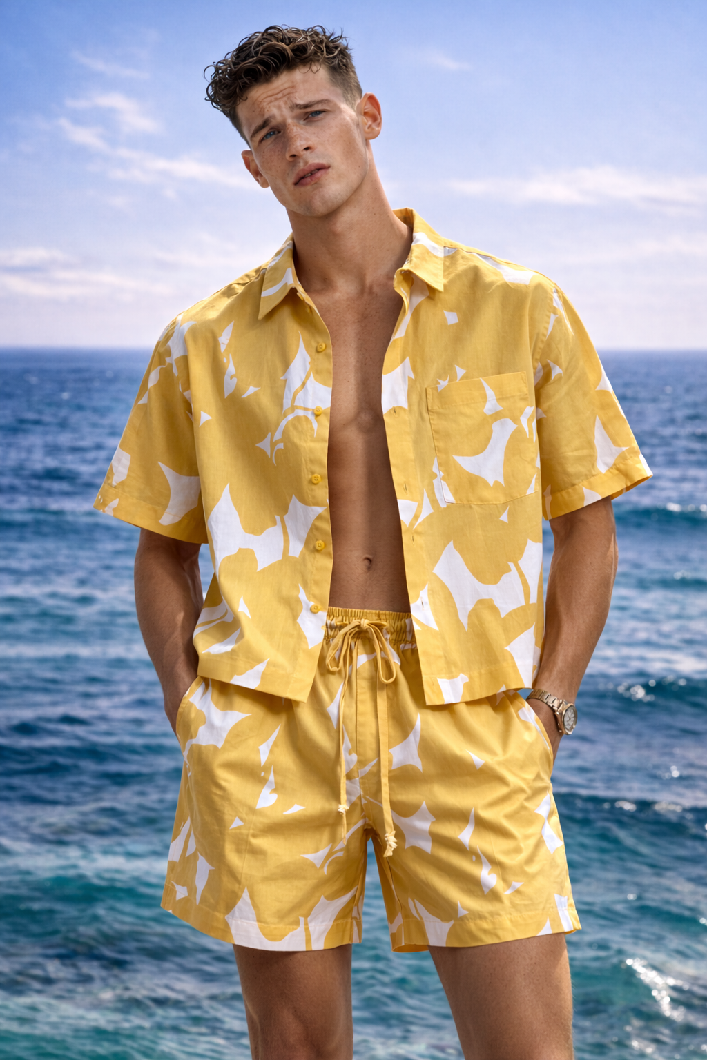 KOMPLET ŻÓŁTA KOSZULA I SZORTY